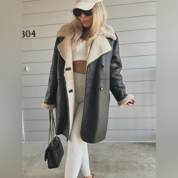 Massimo Dutti moulton genuine leather shearling sherpa aviator coat jacket - Picture 7 of 15